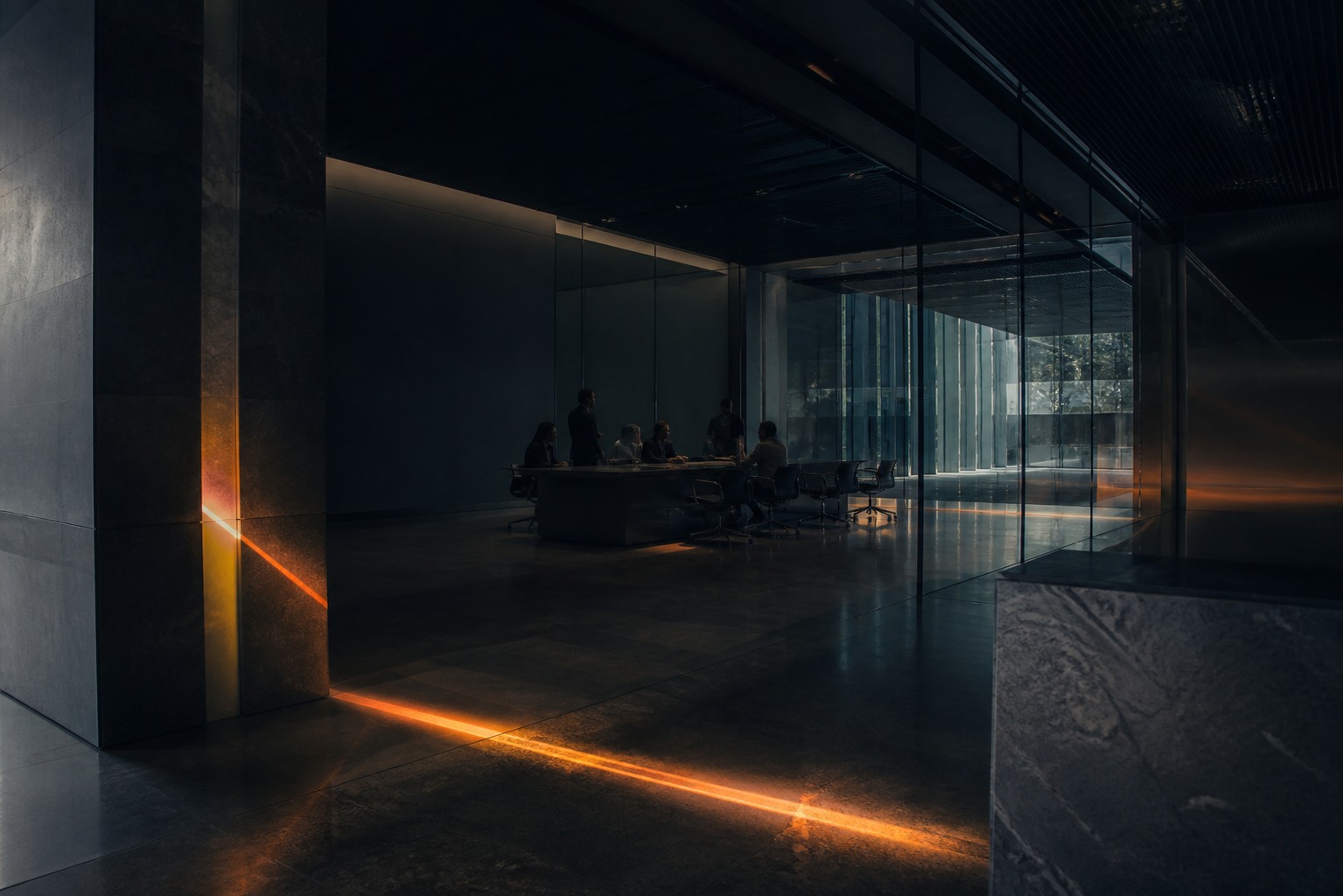 A team reviewing a decision in a warm meeting room
